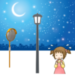街灯とカーブミラーと女の子のイラスト
