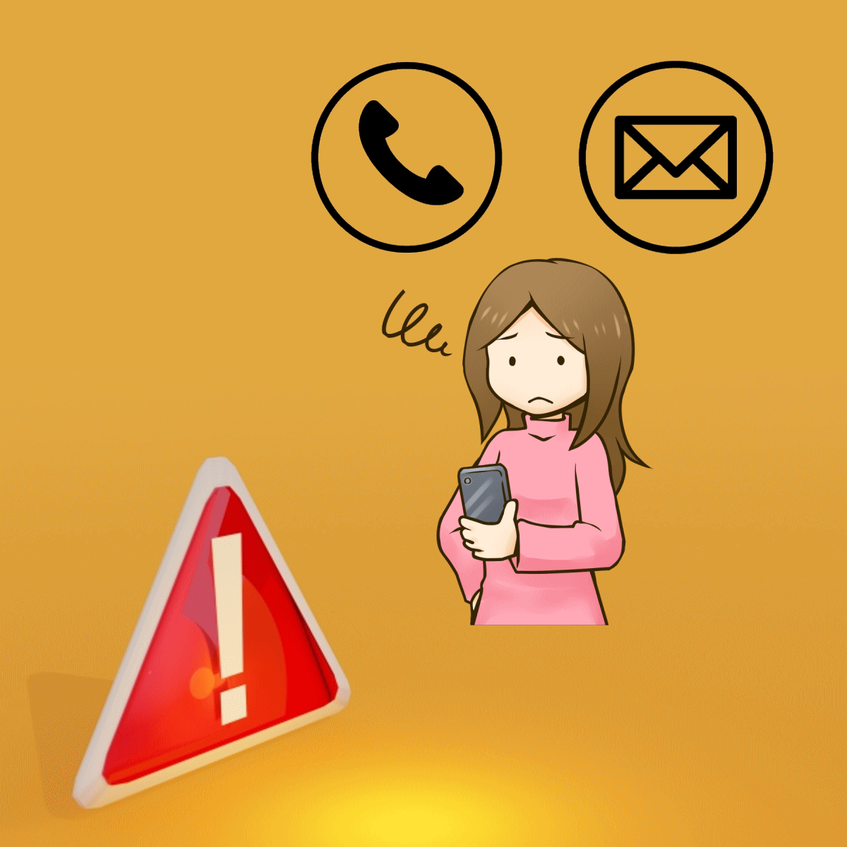 電話・メールで連絡する際の注意事項を表わすイラスト