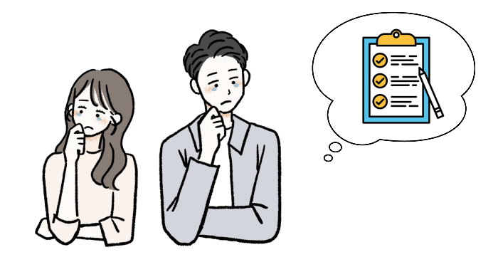毒親育ちの男女が自分の恋愛パターンをチェックしている様子を表すイラスト
