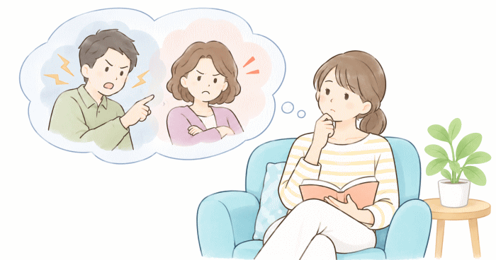 毒親とは？意味・特徴・子どもへの影響について振り返っている様子を表すイラスト